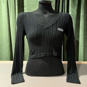SHEIN Black Ribbed V-Neck Sweater